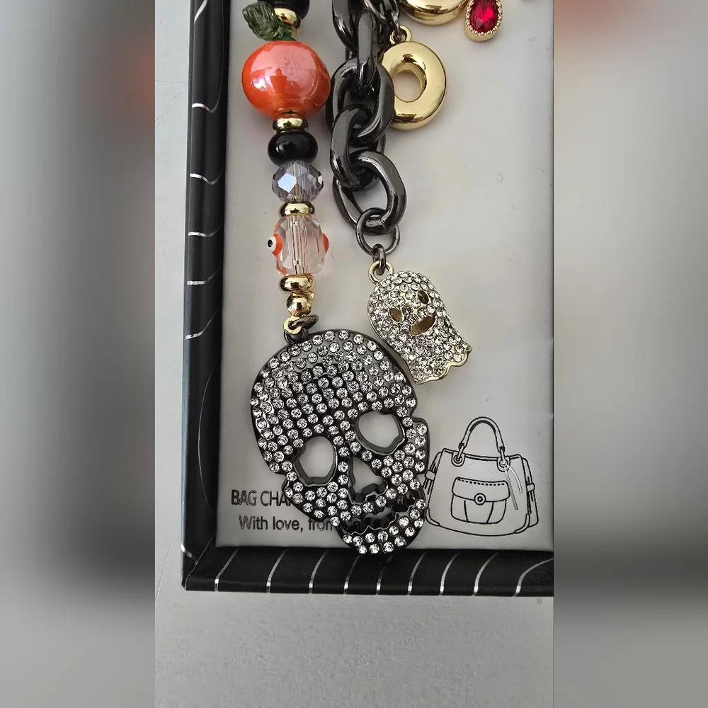 Eye Candy Los Angeles Halloween Bag Charm – Skull, Pumpkin & Bat Beads